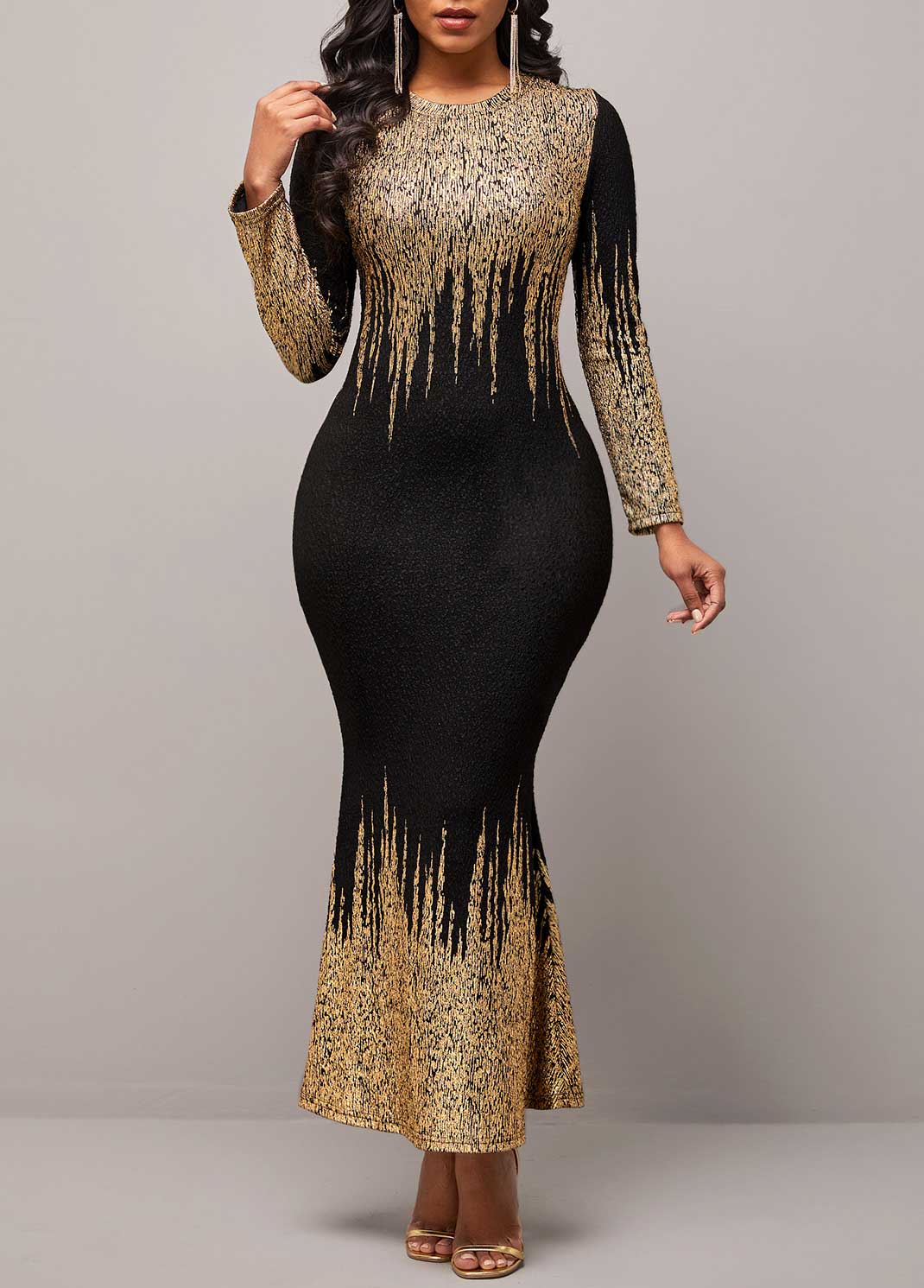 Ombre Long Sleeve Golden Mermaid Dress