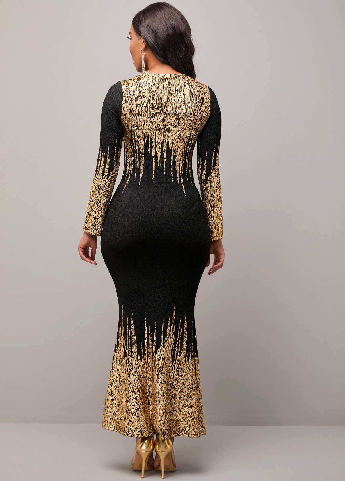 Ombre Long Sleeve Golden Mermaid Dress