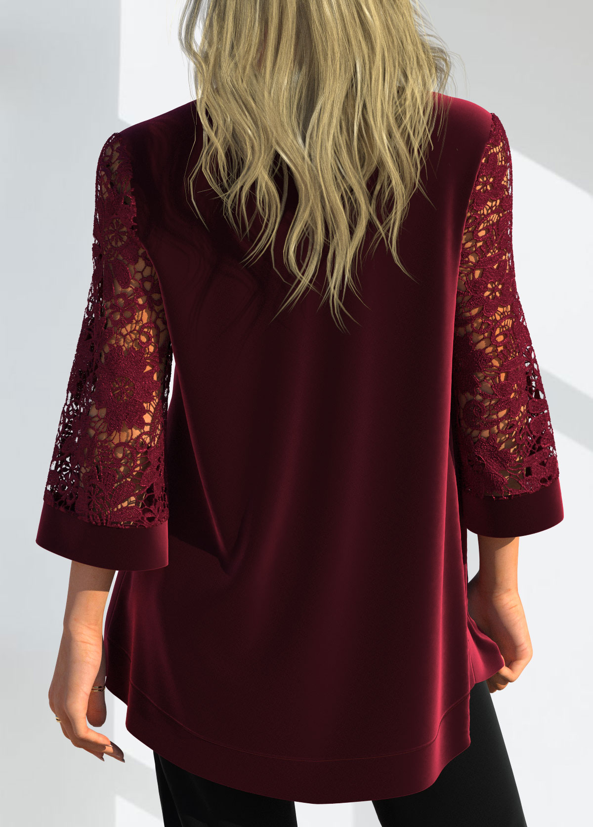 Lace Stitching 3/4 Sleeve Red Coat and Camisole Top