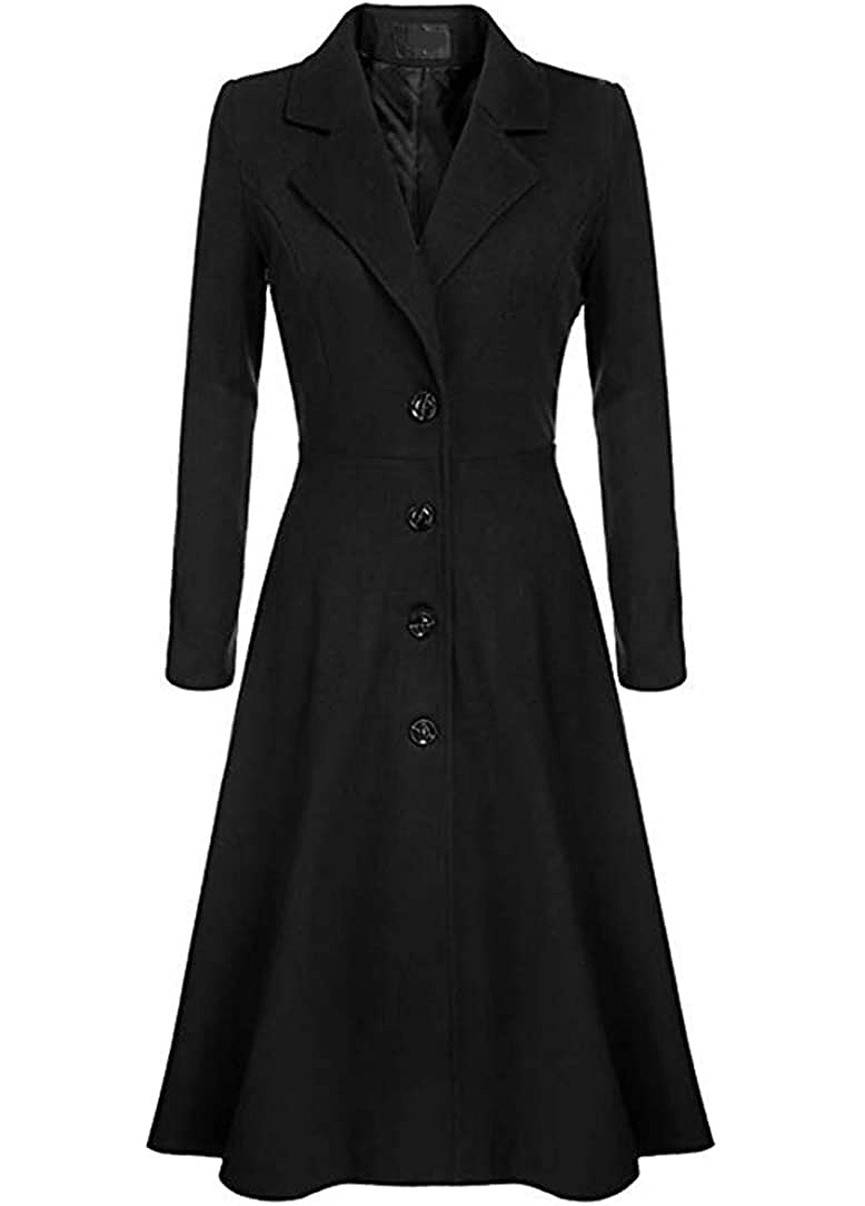 Button Lapel Long Sleeve Black Coat
