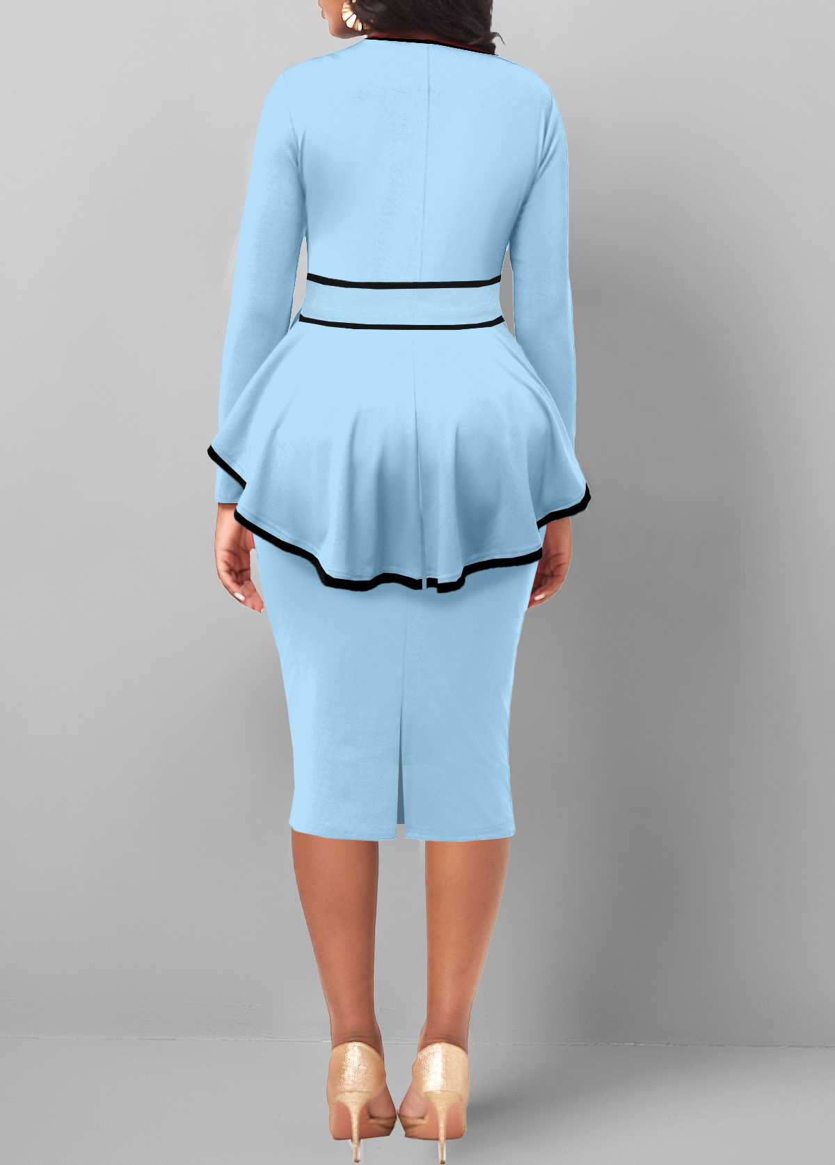 Contrast Binding Belted Light Blue Bodycon Dress USD 35.98
