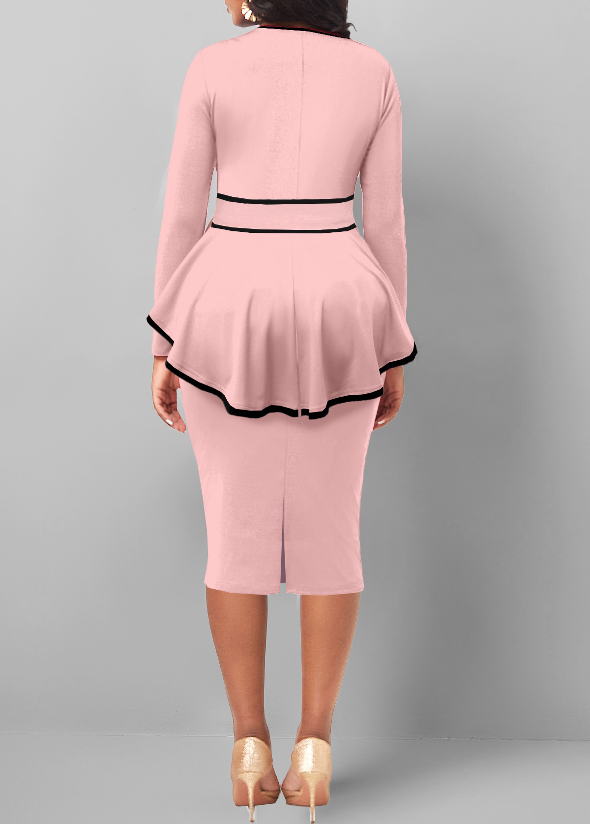 Light Pink Belted Contrast Binding Dress