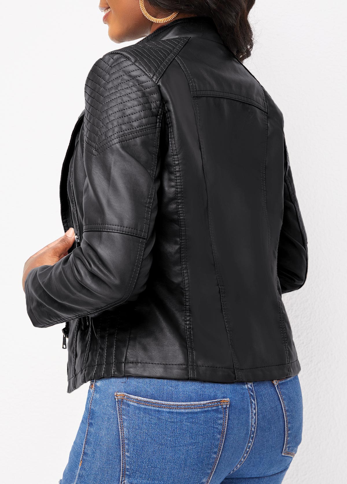 Black Zipper Lapel Long Sleeve Jacket