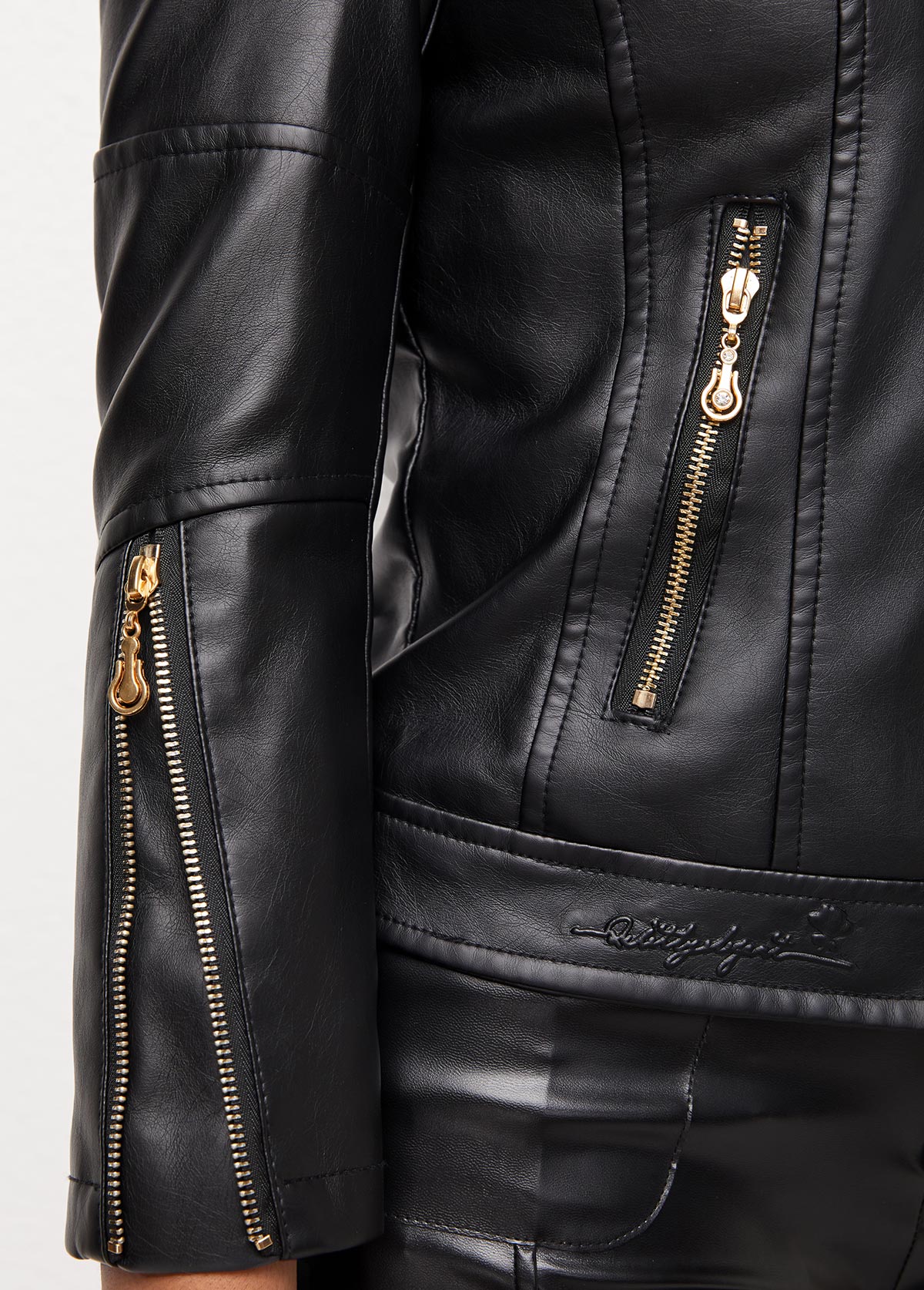 Zipper Stand Collar Long Sleeve Black Jacket