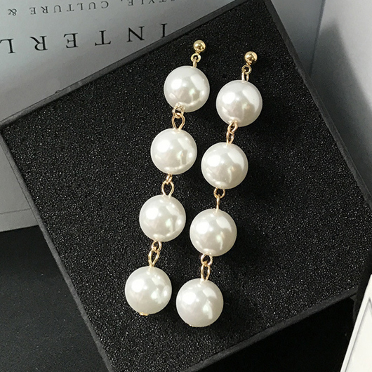 White Round Pearl Design Patchwork Earrings