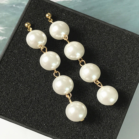 White Round Pearl Design Patchwork Earrings