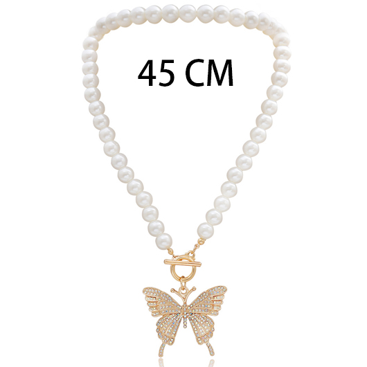 Pearl Design Gold Butterfly Detail Necklace