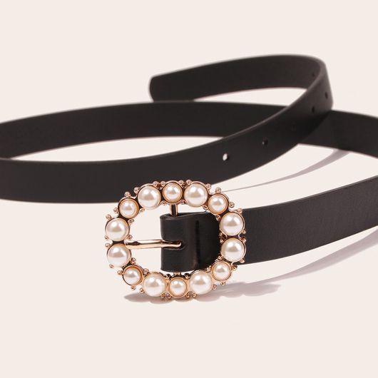 Black Pearl Leather Metal Detail Belt