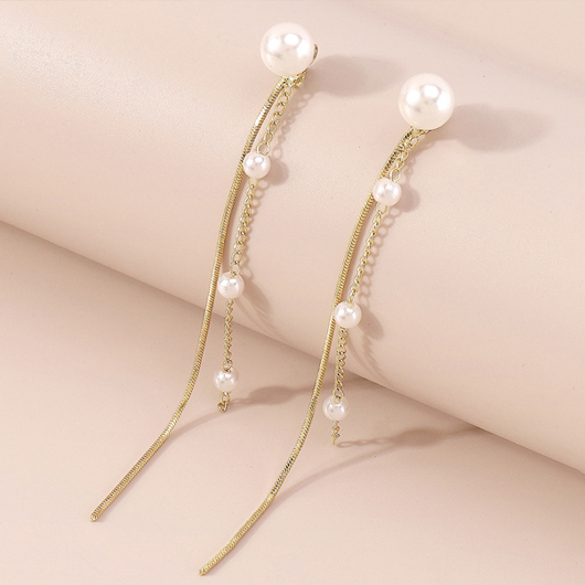 1 Pair Pearl Gold Chain Design Earrings
