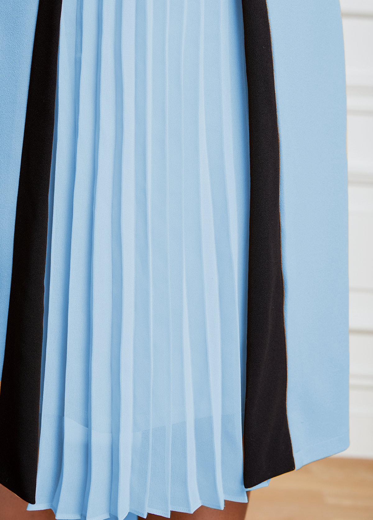 Pleated Light Blue Square Neck Dress USD 29.98