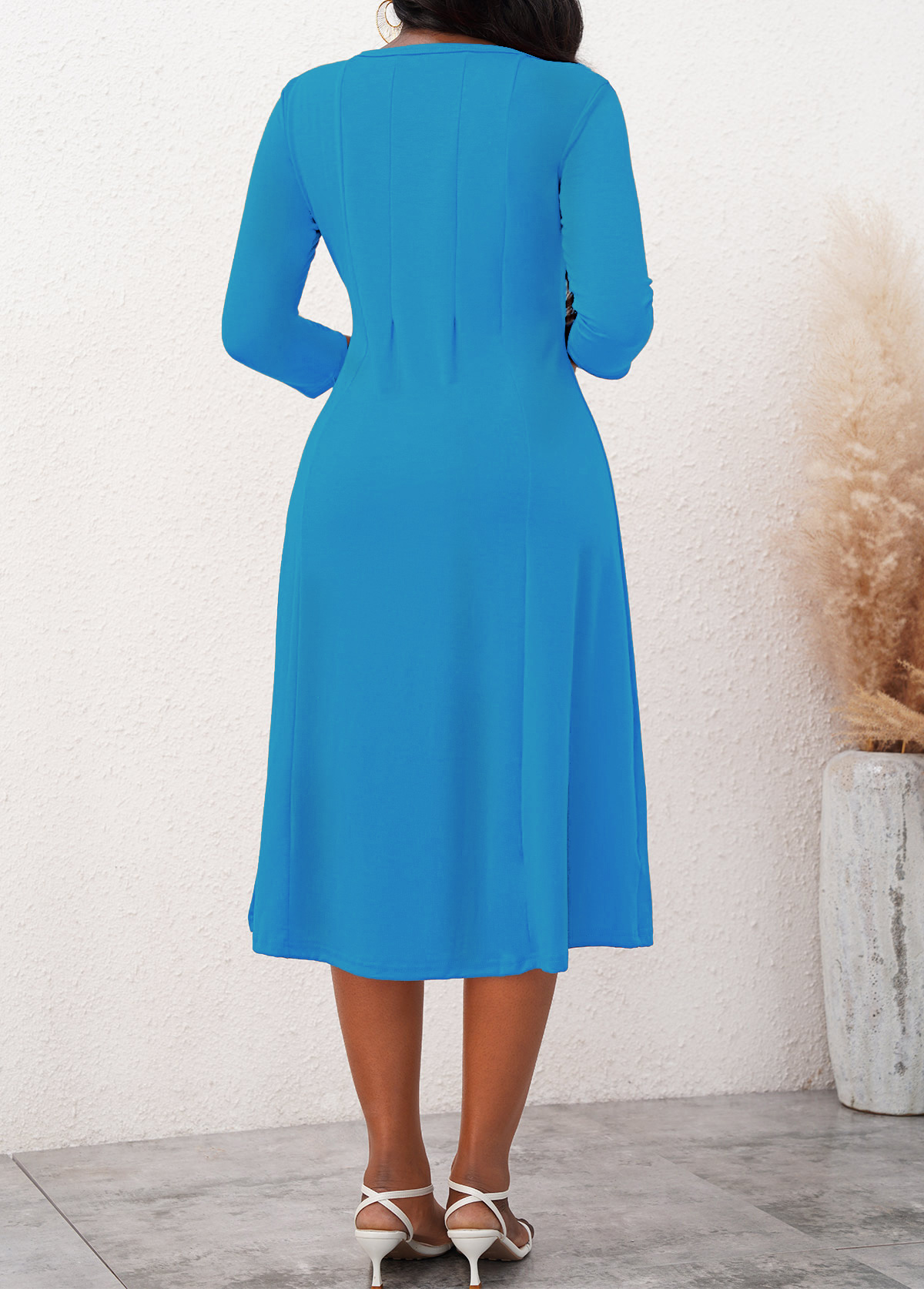 3/4 Sleeve Neon Blue Round Neck Dress