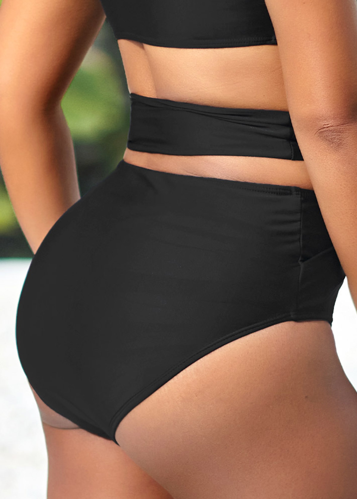 Sheer Mesh Patchwork Black Bikini Set
