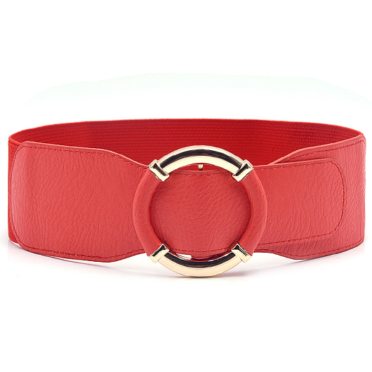 Faux Leather Circular Ring Red Belt