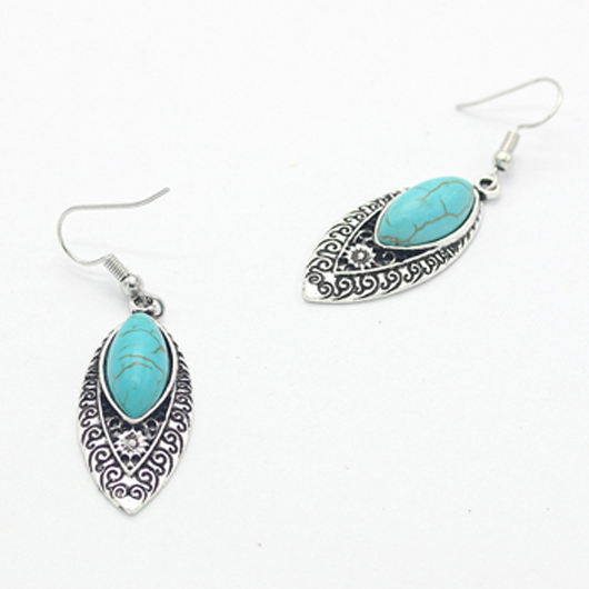 1 Pair Turquoise Leaf Metal Earrings