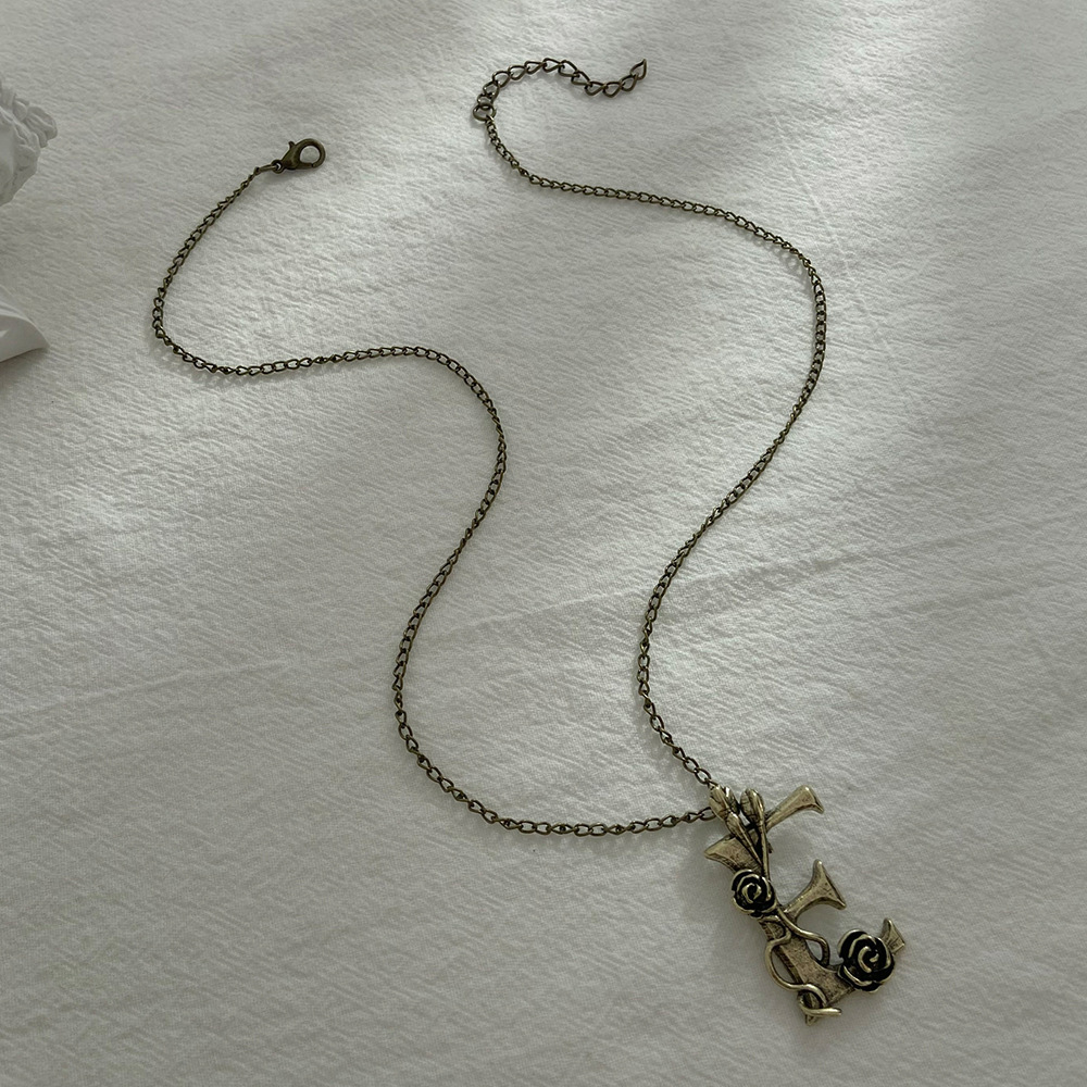 Rose and Letter Design Metal Detail Necklace