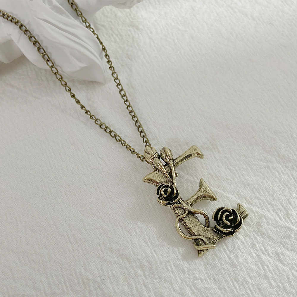 Rose and Letter Design Metal Detail Necklace
