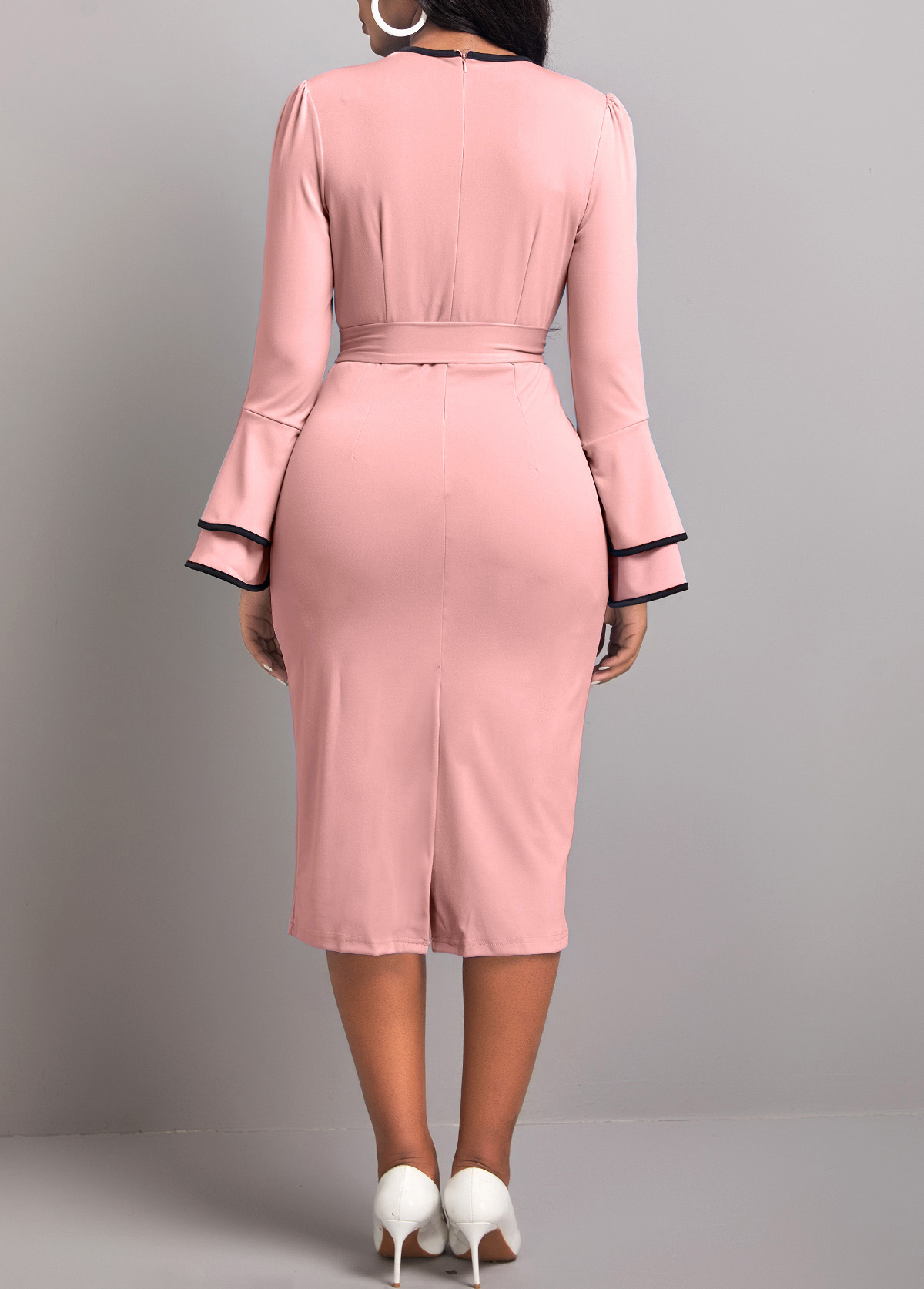 Belted Dusty Pink Round Neck Dress