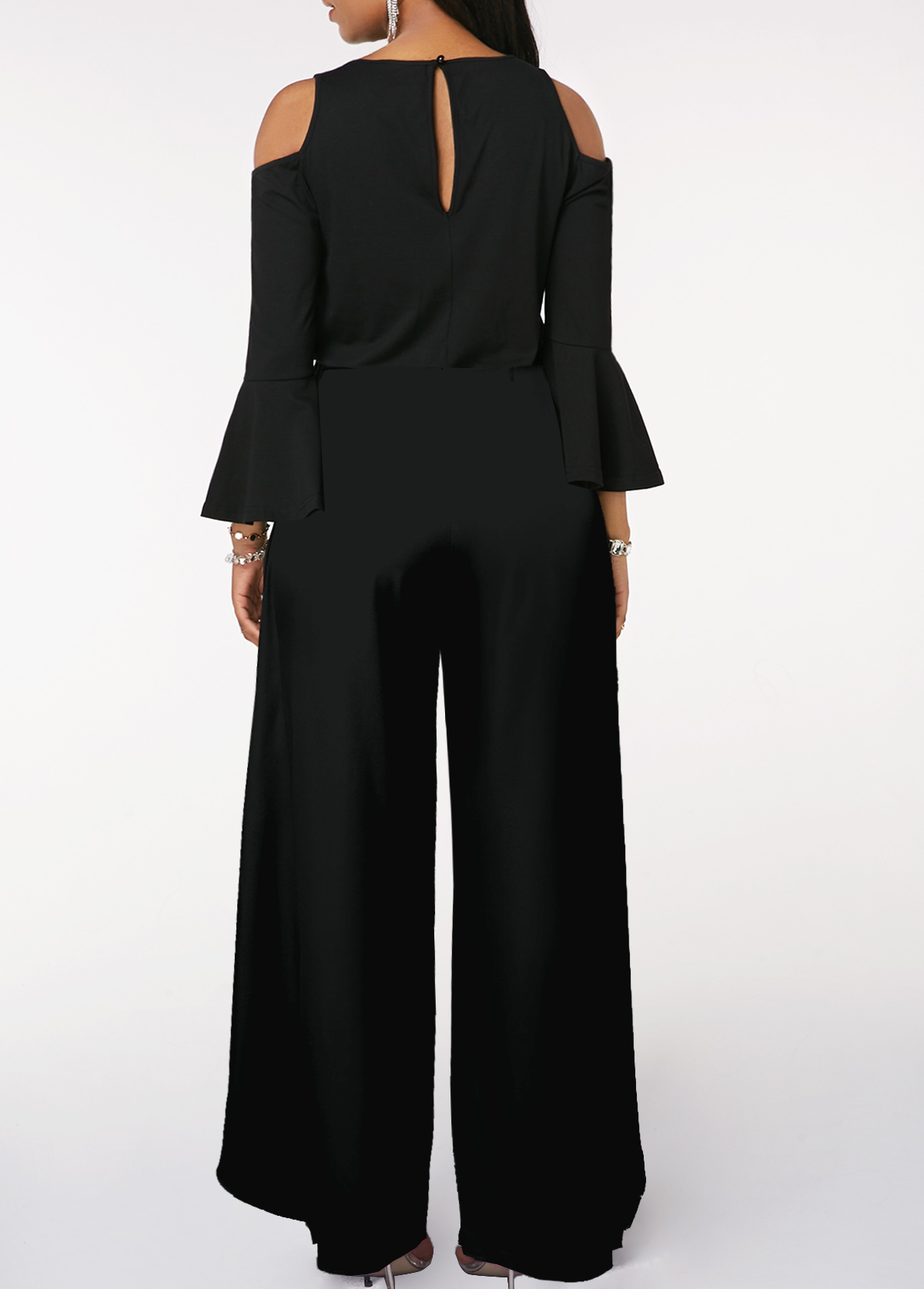 Sequin Long Sleeve Black V Neck Jumpsuit