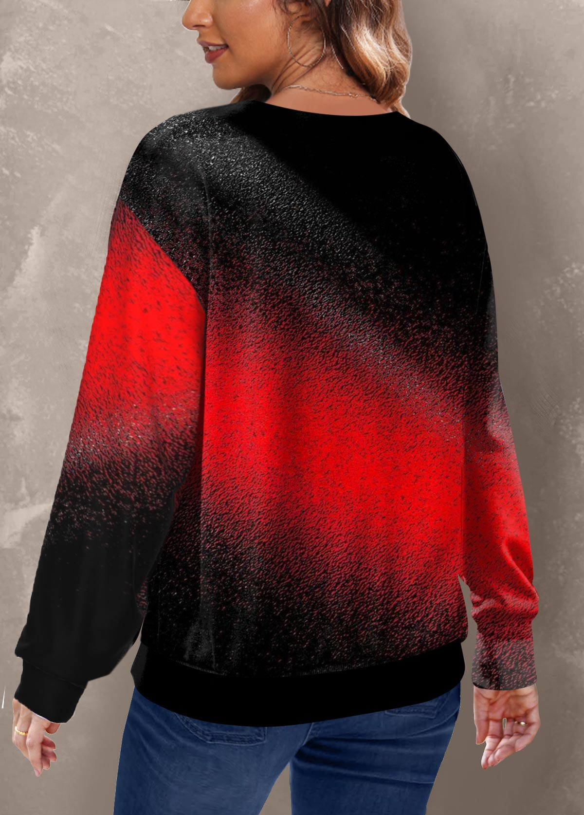 Plus Size Red Ombre Long Sleeve Sweatshirt