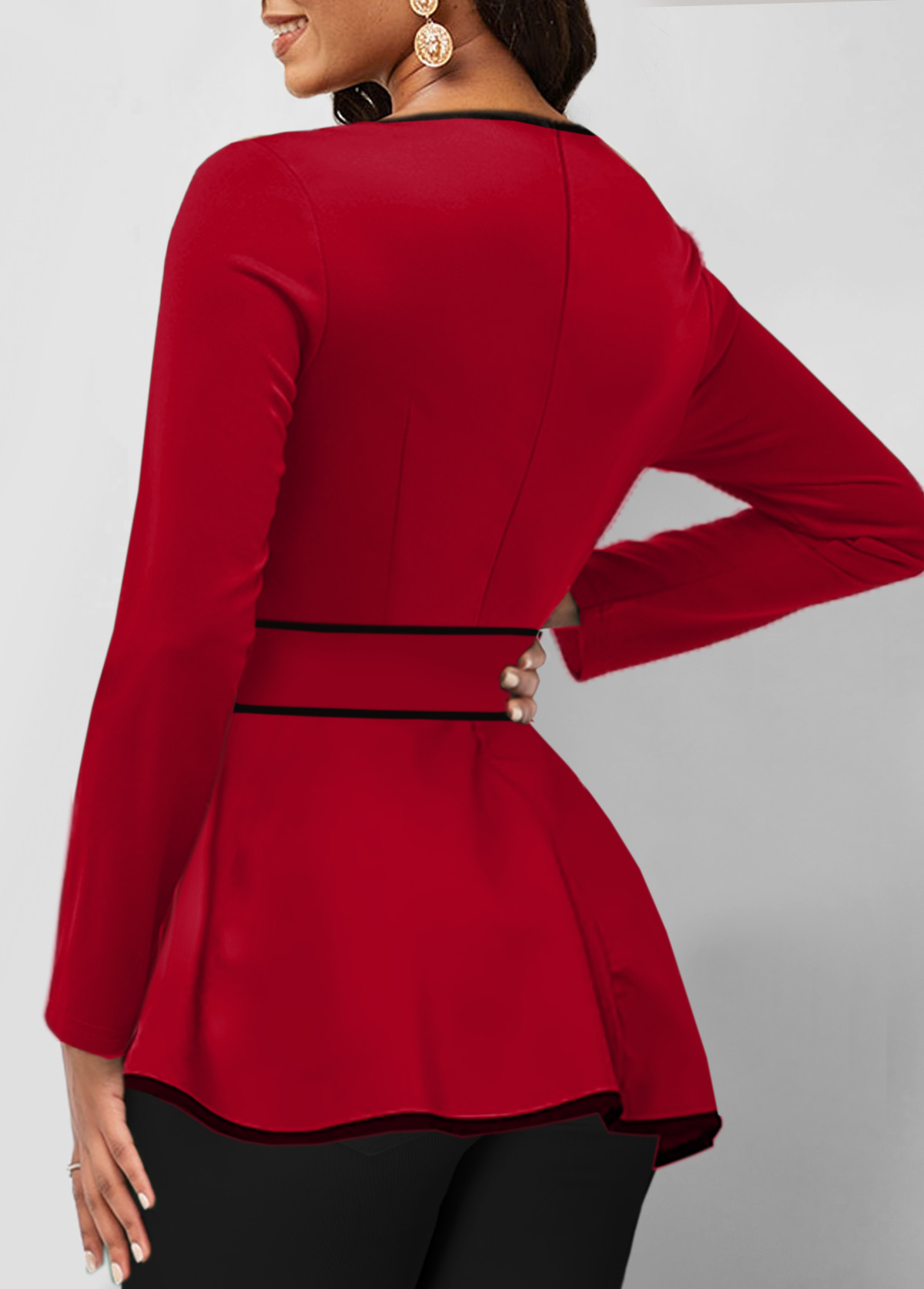 Contrast Binding Belted Red Round Neck T Shirt