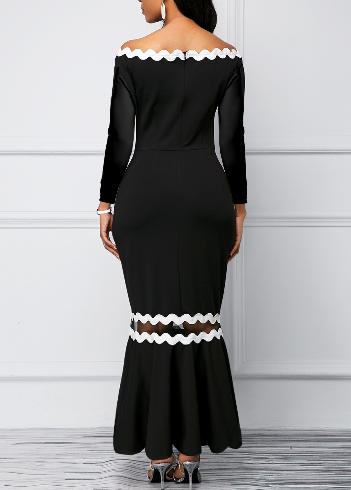 Contrast Binding Off Shoulder Black Dress