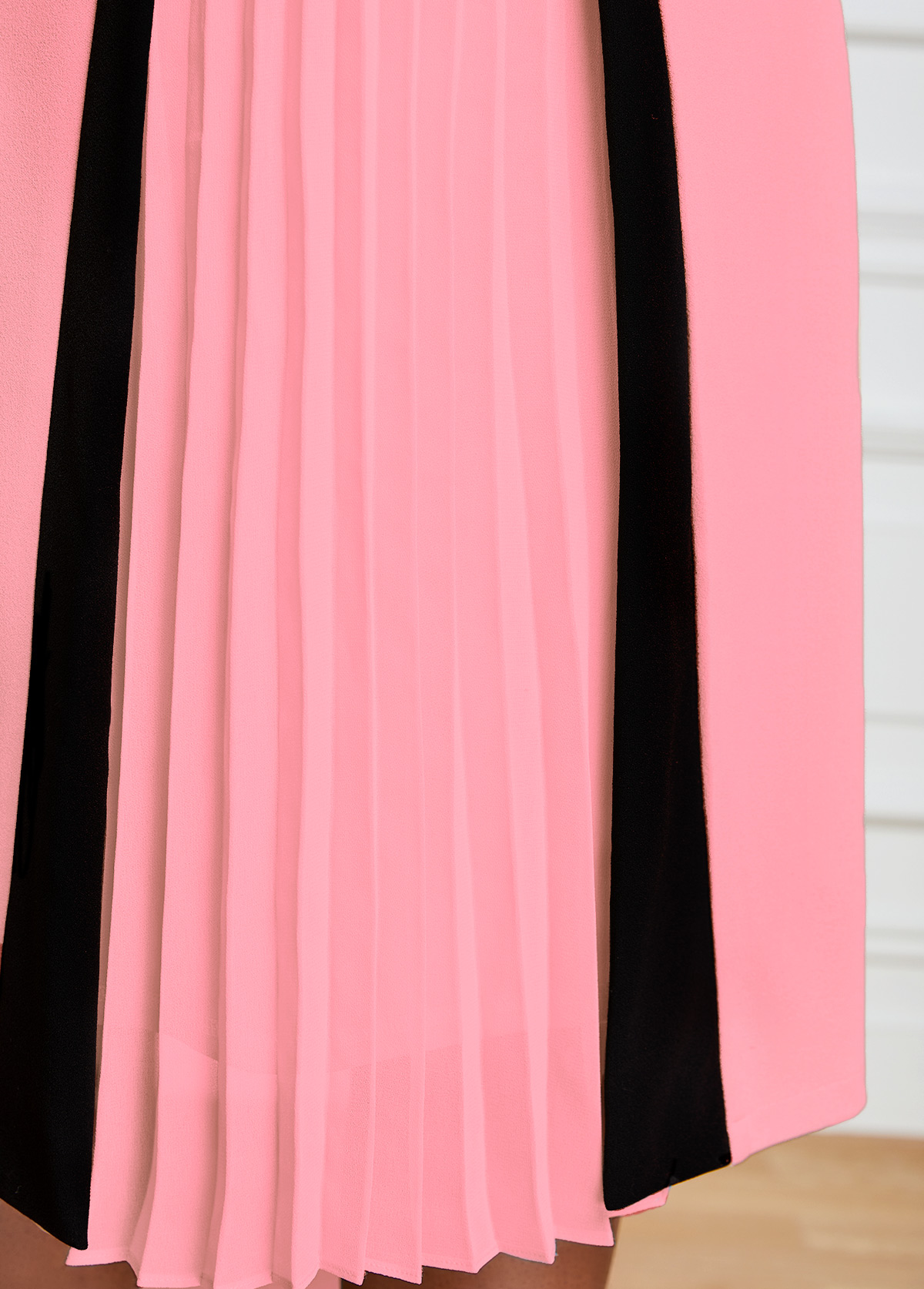 Pleated Hem Pink Square Neck Dress