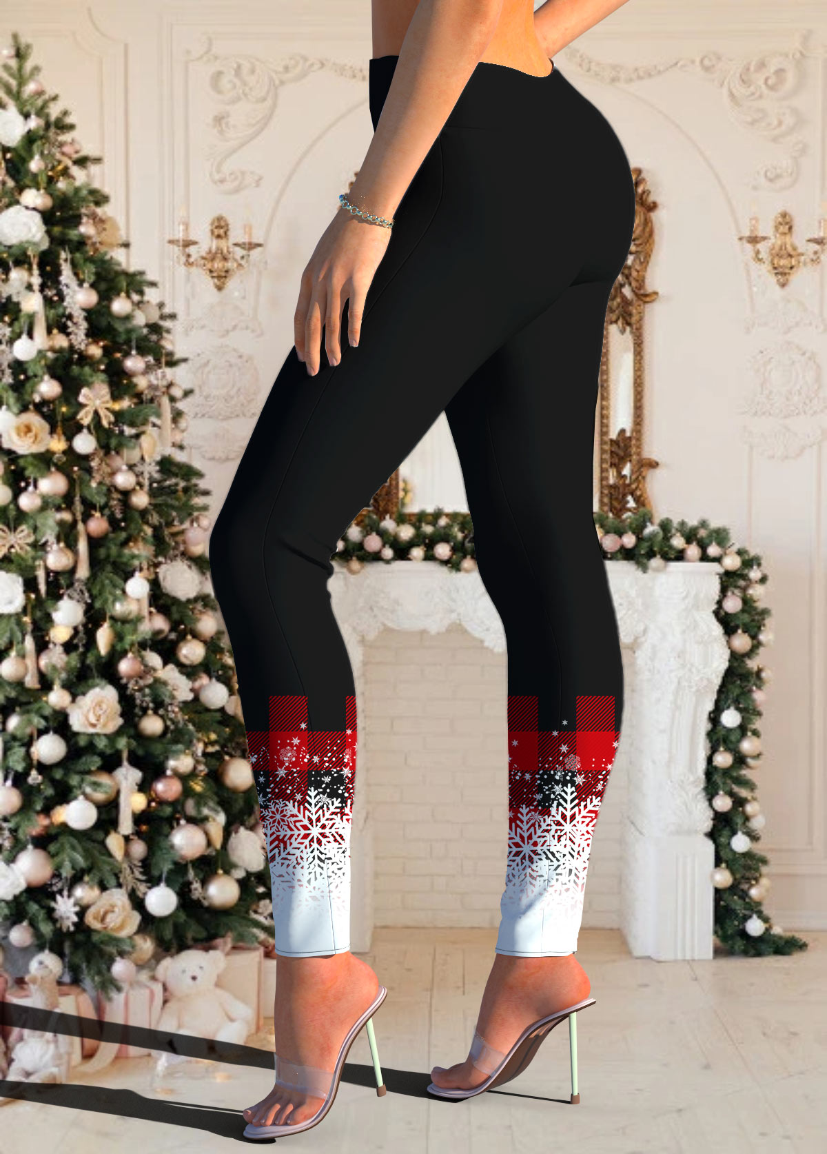 Christmas Red Snowflake Print Mid Waisted Leggings