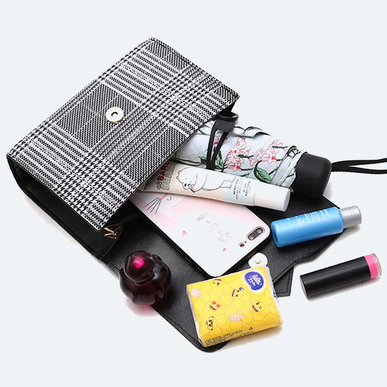 Black Houndstooth Print PU Magnetic Shoulder Bag