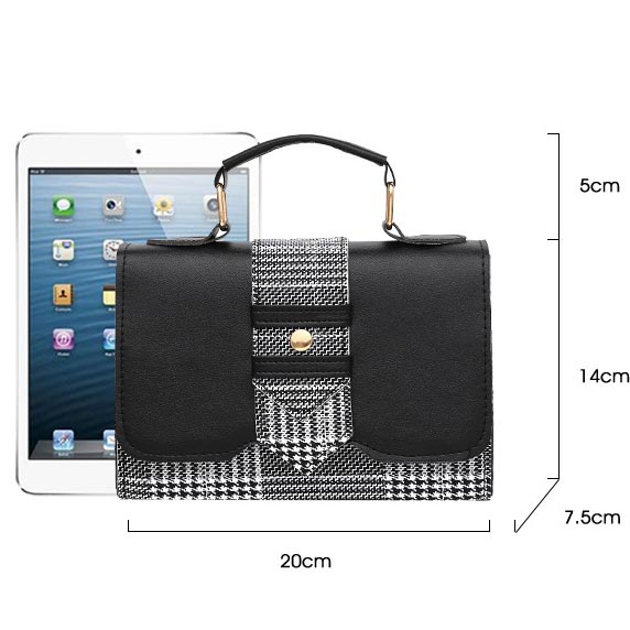 Black Houndstooth Print PU Magnetic Shoulder Bag