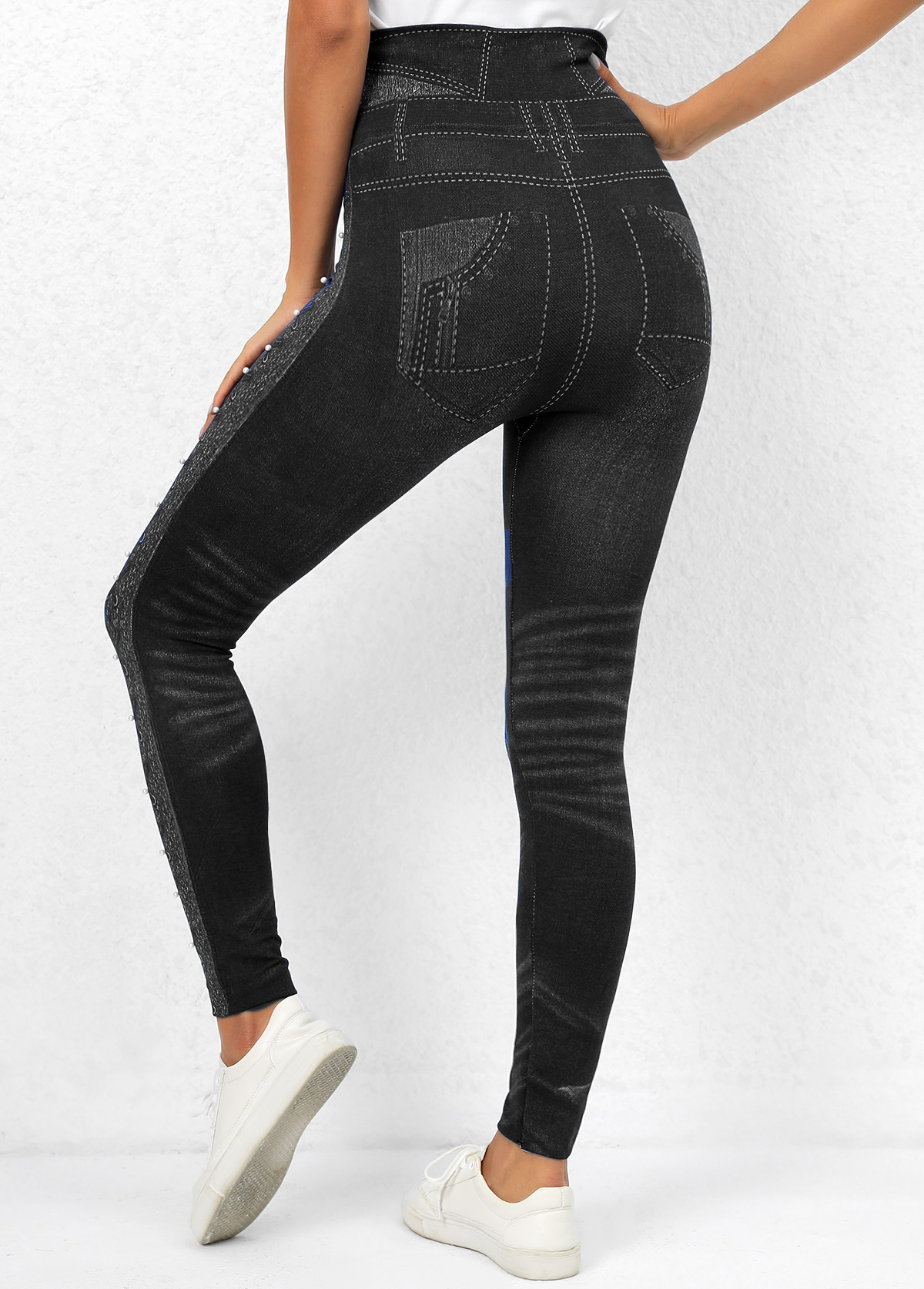 Black Beaded High Waisted Ankle Length Leggings