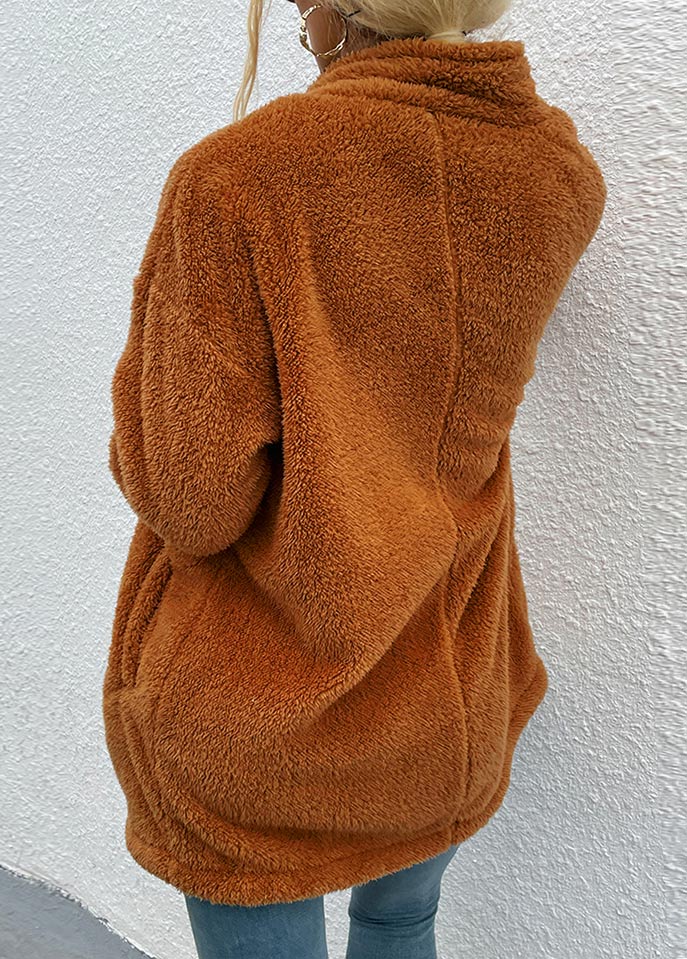 Dark Camel Pocket Lapel Long Sleeve Coat
