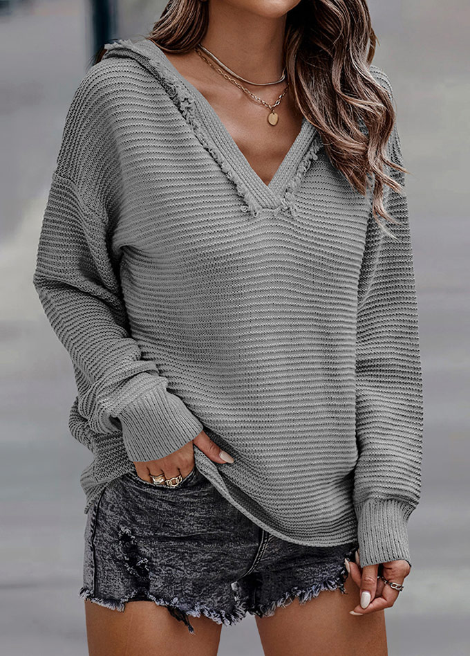 Hooded Dark Grey Long Sleeve Sweater