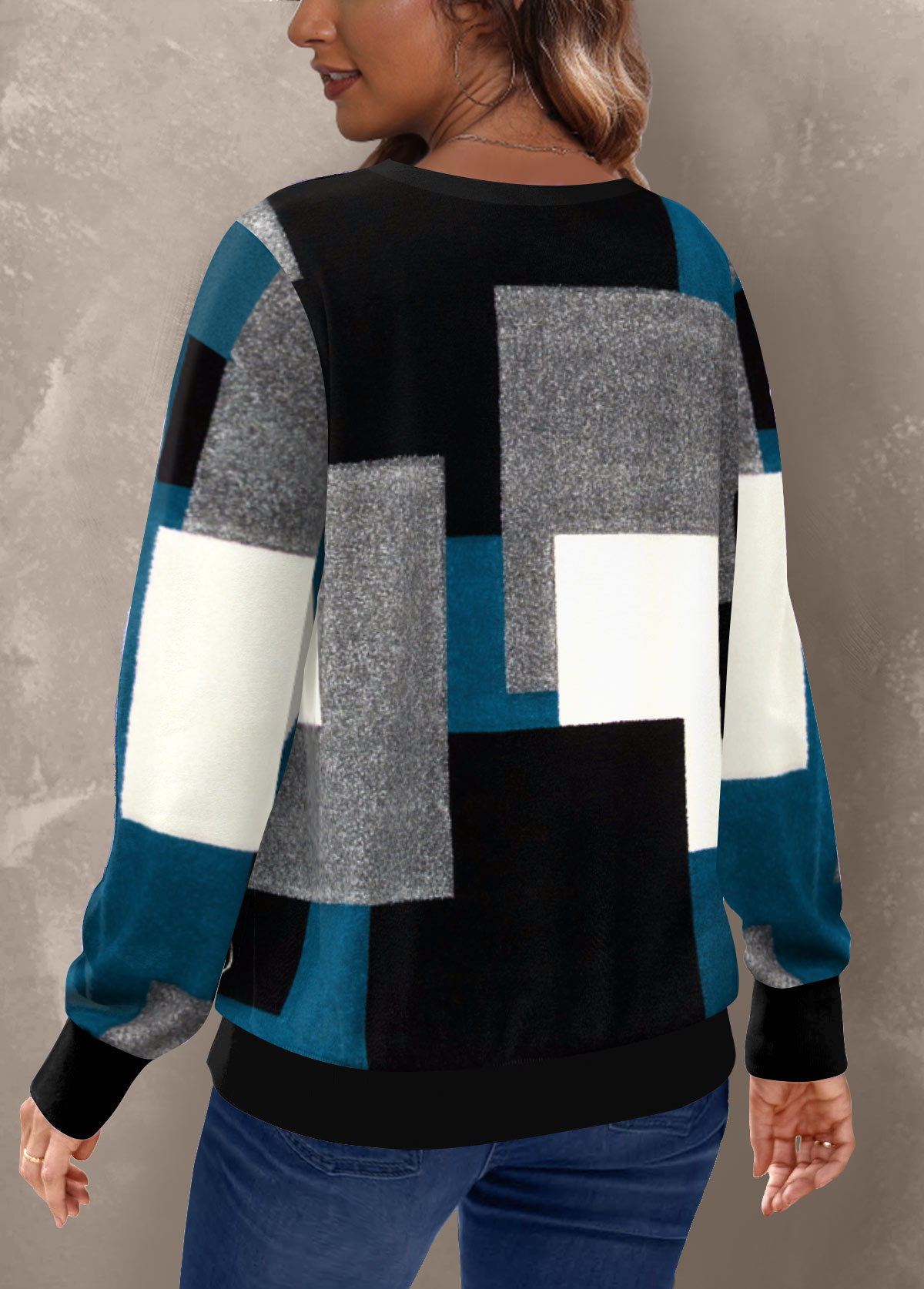Geometric Print Round Neck Multi Color Sweatshirt