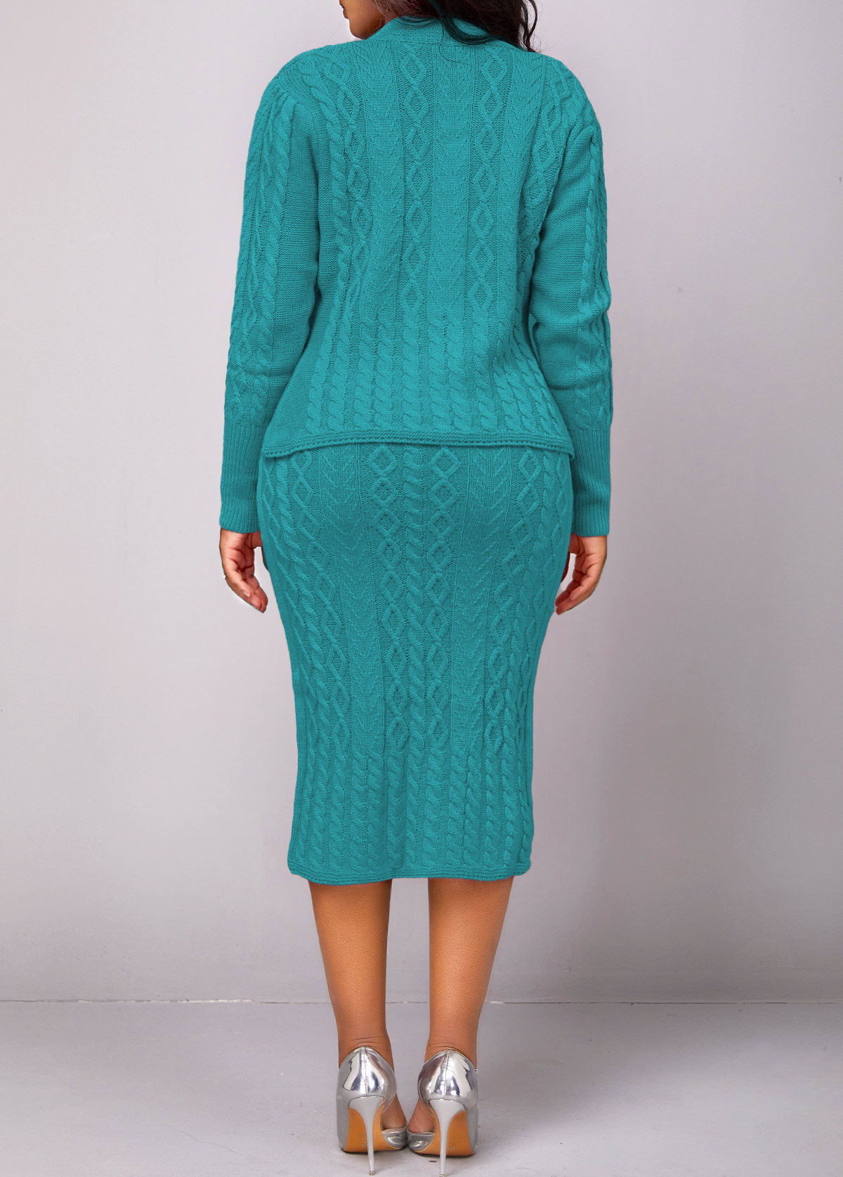 Peacock Blue Button Long Sleeve Top and Skirt