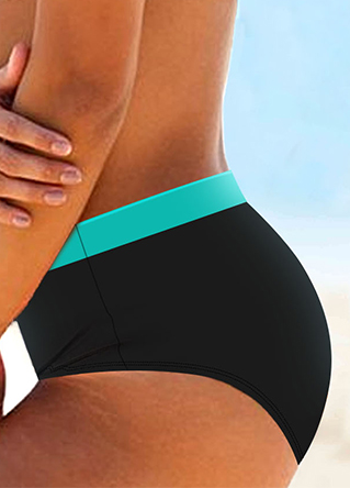 Striped Patchwork Wide Strap Cyan Bikini Set