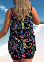 Leaf Print Plus Size Black Tankini Set