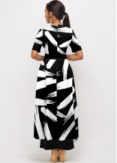 Black Pocket Brush Stroke Print Belted Jumpsuit