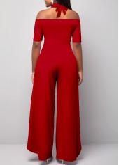 Plus Size Red Cold Shoulder Short Sleeve Jumpsuit