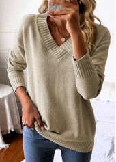Long Sleeve Light Camel V Neck Sweater