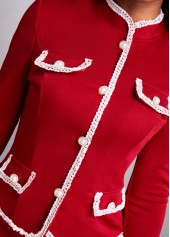 Wine Red Stand Collar Contrast Binding Suit