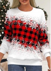 Plus Size Snowflake Print Red Round Neck Regular Sleeve Sweatshirt