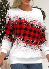 Plus Size Snowflake Print Red Round Neck Regular Sleeve Sweatshirt