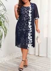Dark Blue Plus Size Fake 2in1 Dress