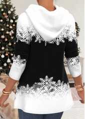 Plus Size Black Christmas Snowman Print Drawstring Hoodie