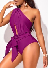Tie Cutout Purple One Piece Swimwear