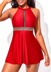 Cut Out Mesh Red Swimdress Top-No Bottom