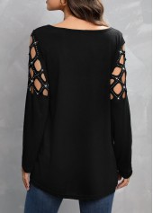 Zipper V Neck Black Cold Shoulder T Shirt