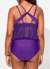 Mid Waisted Mesh Purple Tankini Set