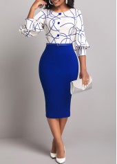 Graffiti Print Dark Blue Round Neck Bodycon Dress