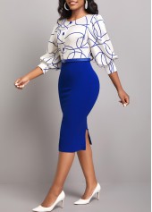 Graffiti Print Dark Blue Round Neck Bodycon Dress